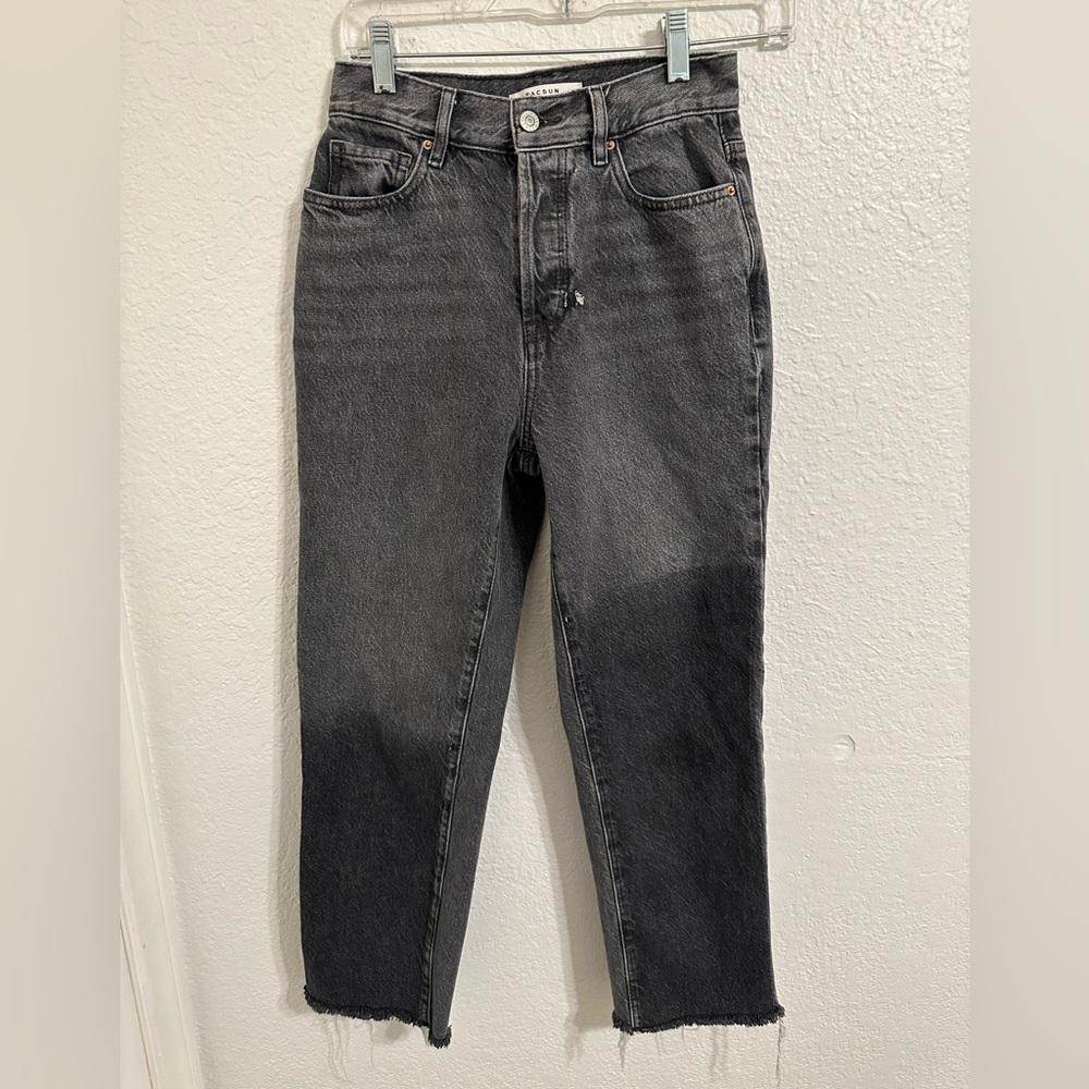 PacSun high rise straight black gray wash jeans.
